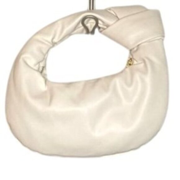 Melie Bianco Top Knot Cream Circular Bag with Golden Zipper Soft 11 x 9 x 2 - Picture 2 of 7